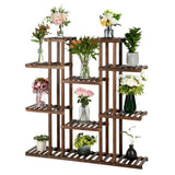 ZNTS 6-Story 11-Seat Indoor And Outdoor Multifunctional Carbonized Wood Plant Stand 62601647