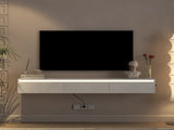 Floating TV Stand, Wall Mounted TV Shelf with Led Lights & Power Outlet, Cabinet for tv Stands for W1321P311892