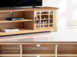 57.87 Inch TV Stand with Deep Brown Top & Natural Wood Cabinet - Double Glass Door Media Console, 81661813