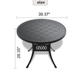 39.37-inch Cast Aluminum Patio Dining Table with Black Frame and Carved Texture on the Tabletop W1710P166011