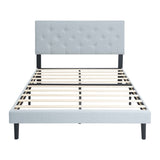 Queen Size Upholstered Platform Bed Frame with Modern Button Tufted Linen Fabric Headboard, No Box W311P197752