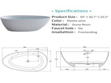 59'' Solid Surface Matte Tub, Freestanding Solid Surface Resin Stone Bathtub, Solid Surface Matte W2753P191227