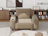 Khaki Chenille Deep Seat Single Sofa Chair with Brushed Stainless Steel Cup Holder and Decorative 87813365