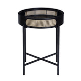 Round End Table with Open Top and Metal Legs in Black Finish B016P323428