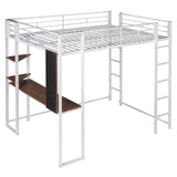 ZNTS Full Size Metal Loft Bed with 2 Shelves and one Desk ,White 88167022