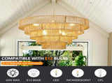 68.07" Tiered Chandelier, 5-Tier Off White Metal & Glass Pendant Light, 8xB12 Socket Max 40W, Bulbs W6558P574497