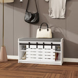 Modern Shoe Storage Bench, 2-Tier Entryway Bench with 2 Sliding Barn Doors & Full Soft Removable W282P224756