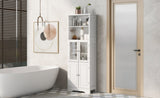 White Tall Storage Cabinet with Shelves and Doors for Bathroom, Kitchen and Living Room, MDF Board WF295070AAK