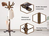 Freestanding Wooden Coat Rack, Vintage Natural Birch Wood Coat Tree with Hooks, Sturdy Hall Tree for 14396562