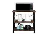 3-Tier Microwave Oven Rack with 10Hooks 4 Wheels and X-Shaped Reinforcement on the Back Retro-Style 24693106
