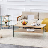 Double layered rectangular coffee table.The board is made of MDF with wooden stickers, with W1151P183723