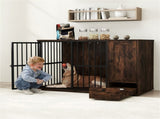 Coffee 2-in-1 Dog Crate End Table with Pull-Out Feeder, Chew-Resistant Metal Tube Pet Furniture for 11337907