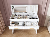 Flip Top Vanity Desk with LED Lighted Mirror & Built-in Outlet - Makeup Vanity Table with 2 Drawers, 05057211