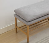 End of Bed Bench with Shelf, Linen Upholstered Storage Shoe Bench, Modern Bedroom Bench with Metal W2725P207314