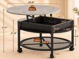 Lift Top Round Coffee Table with RGB LED Lights, Mobile Wheels & Hidden 76070231