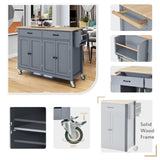 Kitchen Island Cart with Solid Wood Top and Locking Wheels,54.3 Inch Width,4 Door Cabinet and Two WF286911AAG