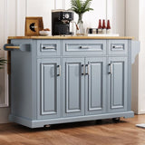 K&K 54inch Large Kitchen Island with Rubber Wood Drop Leaf, Embossed Texture Rolling Kitchen Cart on N707P195395G