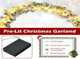 9ft Lifelike Christmas Garland Pre-Lit 50 Warm LEDs Timer 180 Tips Poinsettias Berries PVC/PE 93739249