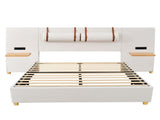 Queen Size Upholstered Platform Bed, Two Outlets and USB Charging Ports on Both Sides, Two Bedside 25985797