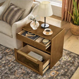 Mid Century Modern Nightstand Charging Station & Outlet Hole & 2 Drawers, Farmhouse End Table W1801P303392