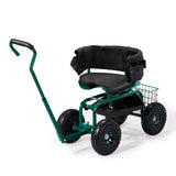 Rolling Garden Cart with Cushioned Backrest & Seat, Outdoor Gardening Stool for Planting, Garden 41309399