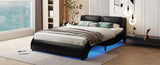 ZNTS Full Size Upholstered Faux Leather Platform Bed with LED Light Bed Frame with Slatted - Black 02525639