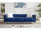 Navy Blue, Three-seater Sofa, Velvet Crystal Buckle Upholstery Sofa, Crystal Feet, Removable 33315078