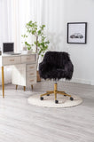HengMing Modern Faux fur home office chair, fluffy chair for girls, makeup vanity Chair with Gold W21260400
