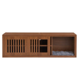 Mid-Century Morden Walnut Tv Stand With Extendable table Soft cushion Sliding door Cat friendly N843P255637W