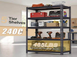 Garage Storage Shelves Heavy Duty 2400 lbs, 72"H Metal Storage Shelves Adjustable 5 Tier Shelving 96486943