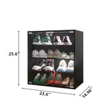 4 Layers Black Shoe Cabinet with Glass Door and Glass Layer Shoes Display Cabinet with LED light W2139134910