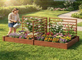 Brown Fir Wood Raised Garden Bed with 3 Climbing Trellises, 2 Large Open-Base Planting Boxes Modular 75092902