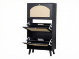 Rattan-fronted 3-tier shoe cabinet, particleboard, 54*24*135 cm, black 49493936