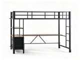 Twin Size Metal Loft Bed with Desk, Bookshelf, Fabric Drawers, Charging Station & LED Light, Heavy 78593971
