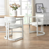 Upholstered Dining Chairs Set of 2, Fabric Armchairs with Beige Seating White Metal Frame, 265 LBS N779P281141B