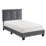 ZNTS 1pc Twin Platform Bed Dark Gray Velvet Upholstered Adjustable Height Headboard Button Tufted Solid B011P203576