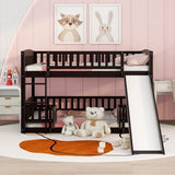 ZNTS Bunk Bed with Slide,Full Over Full Low Bunk Bed with Fence and Ladder for Toddler Kids Teens 83907854