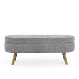 Ottoman Oval Storage Bench,Rubber Wood Legs, Gray W487P255613