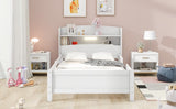 ZNTS Wood Twin Size Platform Bed with Built-in LED Light, Storage Headboard and Guardrail, White WF308150AAK