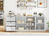 White Buffet Sideboard Cabinet, 3 Drawers & 3 Shutter Door Cabinets, Abundant Storage Space 88598121