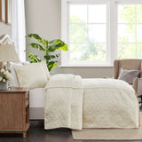 3 Piece Split Corner Pleated Quilted Bedspread Cream King B03597562