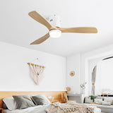 52 Inch Wooden Ceiling Fan With 18W Led Light 3 Solid Wood Blades Remote Control Reversible DC Motor W882P293457