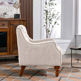 Beige Accent Chair, Living Room Chair, Footrest Chair Set with Vintage Brass Studs, Button Tufted W1170100893