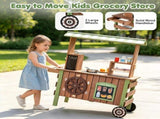 Toddler Wooden Play Food Truck Cart on Wheels, All-in-One Grocery Stand with Storage Cabinet Box, 33919502