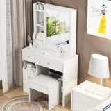 ZNTS Small Space Left Drawer Desktop Vanity Table + Cushioned Stool, Extra Large Right sliding mirror, W936P176489