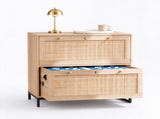 Wide 2-Drawer Wooden Filing Cabinet, Light Oak Color, MDF with Melamine Veneer & Rattan Panel 93775717