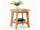 2-Tier Eucalyptus Wood Patio Side Table, Rustic Slatted Outdoor End Table with Bottom Storage Shelf, 10985812