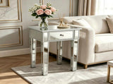 () 1-Drawer MDF Bedside Table with Mirrored Finish 15.75*15.75*24in Silver 52223390