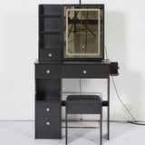 29.2" Small Size Left Drawer Desktop Vanity Table Cushioned Stool, 2 AC2 USB Power Station, Hair W3258P291627