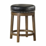 Round Swivel Counter Height Stool Set of 2, Black Faux Leather 360-degree Swivel Seat Nailhead Trim B011P201562